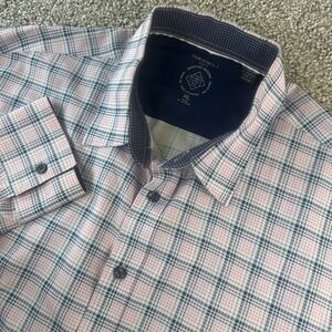 Con.Struct Dress Shirt Mens XL Plaid Slim Fit Stretch Performance Preppy Office